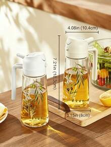 1pc Unique Hand-Painted Olive Branch Pattern Pp Oil Cruet, Unique Automatic Flip Lid Leak-Proof Oil Bottle With Handle, Exclusive Printed Olive Design Kitchen Olive Oil And Vinegar Container, Suitable For Cooking And Baking - View 7