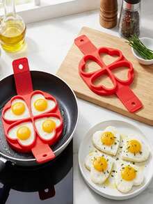 2 buah Alat Perebus Telur Silikon Berbentuk Hati dengan 4 Lubang - Warna Merah - Alat Masak Anti Lengket - Cocok untuk Pancake, Sandwich, dan Sarapan - View 7