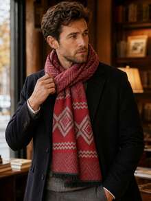 1pc Fall New Diamond Plaid Men Scarf Fashion Vintage Versatile Cold Weather Accessory Daily Commute Winter - Multicolor - View 10