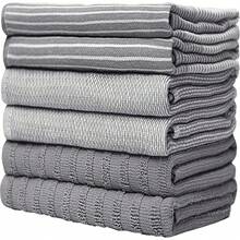 Premium Kitchen Towels 6 Pack 100% Cotton, 20x28 Dish Towels -| Large Flat & Terry Kitchen Linen Set With Hanging Loops, Highly Absorbent Washing And Drying Dishes - Tan - View 10