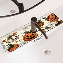 1pc Halloween Faucet Cover, Create Holiday Atmosphere, Bathroom Faucet Splash Guard, Pumpkin Pattern Faucet Mat, Kitchen Countertop Accessory, Kitchen Dining Table Accessory, Halloween Sink Moisture-Proof Absorbent Mat, Absorbent Drainage Mat, Multi-Functional Absorbent Non-Slip Mat - Multicolor - View 12
