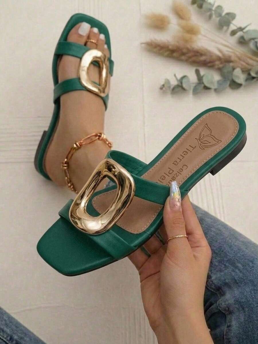Women Flat Sandals - Green - View 1