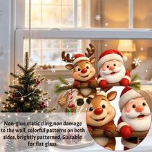 1/2pcs Snowman, Santa Claus, Reindeer Window Stickers, No Glue Static Adhesion, Reusable, Suitable For Shop Doors And Windows And Home Windows, Design Hanging On Pine Branches, Window Decoration - Multicolor - View 11