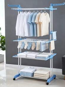 1‑Piece Folding Clothes Drying Rack. Universal Casters Enable Easy Movement, Offering Large‑Capacity Drying For Clothes, Shoes And Socks. Foldable For Storage To Save Space, Suitable For Both Indoors And Balconies. - Multicolor - View 2
