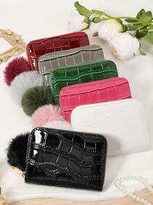 Fashionable Women's Storage Bag, With A Pom-Pom Charm, Credit Card Storage Bag With Multiple Card Slots For Card Storage - Black - View 5