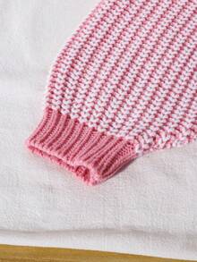 Girls Pink Heart Pattern Knit Sweater, 3D Texture, Loose Fit, Round Neck, Lantern Long Sleeve, Sweet Casual Top For Autumn/Winter - Pink - View 8
