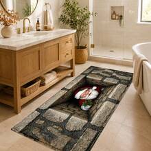 1pc, Santa Claus Pattern Printed Faux Cashmere Kitchen Mat, Christmas, Can Be Used As Christmas Gift, Christmas Decoration, Absorbent Kitchen Floor Mat, Kitchen Carpet, Long Runner Mat, Sink Front Mat, Suitable For Kitchen, Bathroom, Entryway, Hallway, Laundry Room And Home Decor - Multicolor - View 6