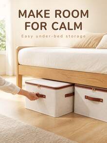 Fabric Storage Box With Lid, Foldable Fabric Box, Suitable For Clothes, Toys And Home Storage, Linen Material, Bedroom Storage Organizer - rice - View 9