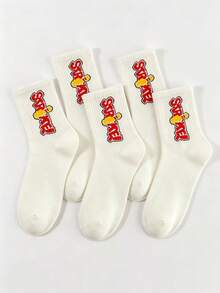 1/5 Pairs Letter Mid-Calf Socks, Unisex Retro Street Style Personalized Print Socks, Breathable Sports Casual Socks - Multicolor - View 9