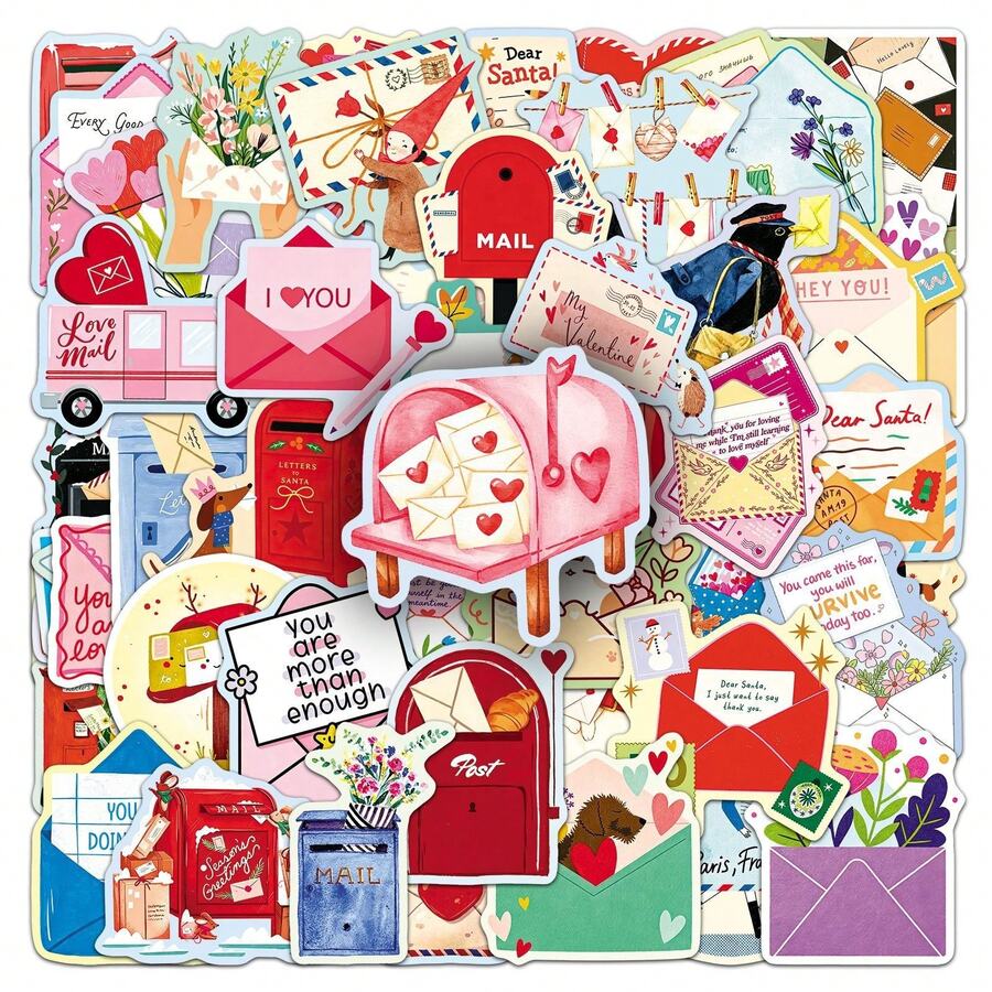 50pcs Cartoon Fairy Tale Letter Stickers Cool Room DIY Waterproof Decoration Suitable For Mobile Phone Computer Wall Skateboard Water Cup Window,Teens Durable Small Gift - Multicolor - View 1
