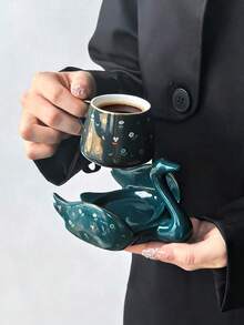 1 Set Ceramic Creative Swan Gold-Trimmed Coffee Cup & Saucer, Home Kitchen Restaurant Living Room 1 Cup 1 Saucer, Suitable For Tea/Coffee/Milk/Fruit Juice, Ideal For Outdoor Wedding Party Gift Birthday Christmas - Multicolor - View 4