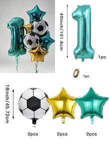 Mint Blue Number Balloon Set, Football Theme Birthday Balloon Combination, Suitable For Birthday, Anniversary, New Year Celebration, Wedding, Bachelor Party, Celebration Decoration Supplies, Foil Material - Mint Blue Number and Five-pointed Star Soccer Kit - View 11