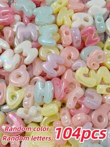 104 piezas de cuentas acrílicas de colores del arcoíris, cuentas decorativas multicolor con cuentas de letras mezcladas al azar, adecuadas para la fabricación de joyas DIY, cadenas de teléfono, llaveros, clips para zapatos, decoraciones de bolsos, accesorios para pulseras, collares y aretes - Multicolor - Ver 21