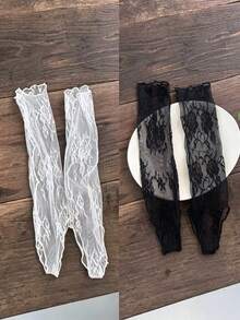 1/2 Pairs Y2K Hot Girl Lace Ruched Socks, Sexy Sheer Rose Jacquard Leg Warmers - Multicolor - View 4