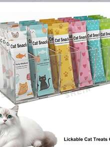 1pc Snack Storage Box, Acrylic Countertop Snack Organizer, Squeeze-Type Cat Food Storage Container With Removable Dividers, Wet Cat Treat Storage Box, Suitable For Kitchen Cabinets And Pantries - Normal - View 1