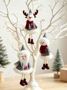 1pc Christmas Tree Hanging Ornament, Knitted Fabric Christmas Pendant, Snowman Reindeer Santa Claus Design, Holiday Home Wall And Christmas Tree Decoration, Winter Party Decor - A - View 7