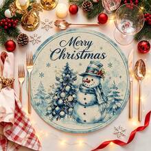 2/4/6/8/16pcs Round & Rectangular Placemats, Christmas Snowman Watercolor Christmas Tree Snowflake Print, Suitable For Home Kitchen Dining Table Decor And Christmas Party Atmosphere - Multicolor - View 11