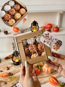 Mini Pumpkin Candles 4/9/16pcs Set, Autumn Thanksgiving Gift Set, Autumn Tabletop Decor, Halloween Party Favors, Home Decoration - Multicolor - View 13