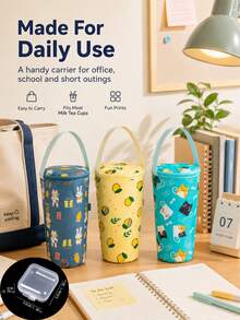 Portable Cup Holder Bag With Handle, Milk Tea Cup Sleeve Storage Pouch, Office Student Beverage Tote Bag, Insulated Design Suitable For Coffee And Tea Drinks, Lightweight Carrying Bag, Fashion Travel Accessory, Suitable For School Work Commute Daily Cup Storage Organizer Bag - Multicolor - View 11
