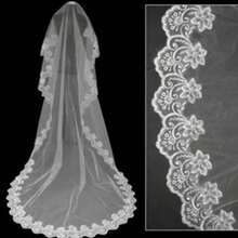White Fashion Bridal Wedding Party Hair Comb With Long Lace Train Veil - White - View 4