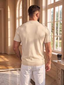 ALTZTAR Men's Knitted Contrast Trim Polo Shirt - Apricot - View 2