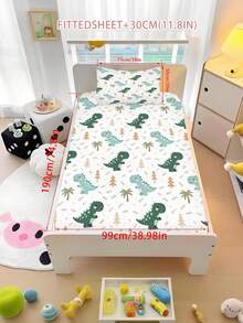 2/3PCSCartoon Dinosaur Fitted Sheet Green Dinosaur Palm Tree Print Bedding Set For All Seasons Twin/Full/Queen 100% Polyester Machine Washable - Multicolor - View 12
