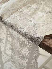 White Vintage Floral Lace Round Tablecloth, Rectangular Polyester Tablecloth, Exquisite Lace And Edge Stitching Craftsmanship, Translucent Lace Tulle Texture, Suitable For Wedding, Pre-Wedding Party, Garden Tea Party And Home Dining Table Decoration In Rustic Bohemian Style, Also Applicable For Thanksgiving, New Year, Coffee Table, Banquet, Hawaiian Theme - 1PC - View 5