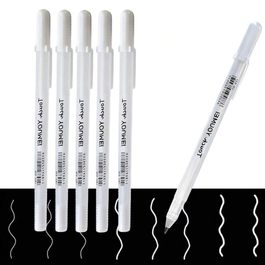 5pcs White Fluorescent Gel Pens, Artist Sketching Marker Gel Pens - Sets - View 1