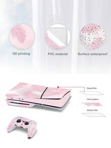 Cross-Border Hot Seller 6pcs Light Pink Soft Feather Pattern P5 Slim Game Console Optical Drive Version Stickers, Dust-Proof And Wear-Resistant - View 8