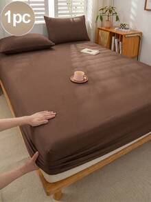 1pc Coffee Brown Ultra Soft Solid Color Fitted Sheet, Lightweight Bedding, Mattress Cover, Deep Pocket Design Fits Up To 11.8 Inches, Soft And Breathable, Suitable For Twin, Full, Queen, King Size Beds, All Seasons - Coffee Brown - View 3