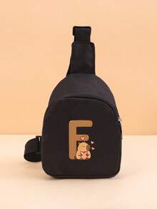 1PC Toddler Capybara A-Z Letter Print Chest Bag, Adjustable Shoulder Strap Zipper One Shoulder Crossbody Bag, Lightweight Cute Mini Bag, Suitable For Daily Outdoor Travel, Can Be Used As A Gift - Black - View 12