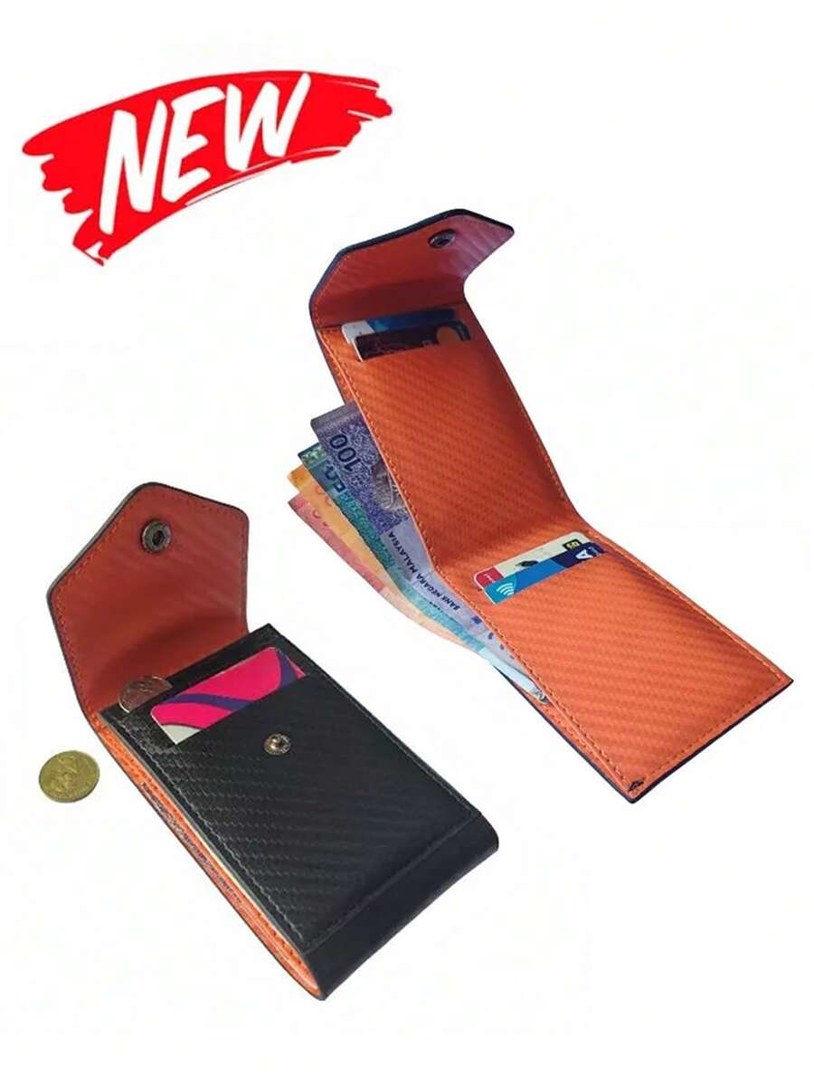 HOVI'S Men's Wallet & Card Holder 2 In 1 - Multi-Functional Organizer With Display Pocket, NEW Carbon Fiber Style - Orange - View 1