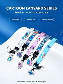 Disney - Random Style - B1pc - A3pcs - Cartoon Pattern Printed Phone Lanyard With Stitch Pendant, Detachable Lobster Clasp Neck Strap, Suitable For Phone, Keys, ID Badge, Bag Charm, Decoration Or Gift - Multicolor - View 8
