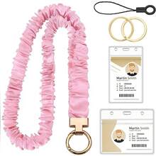1 Set - Elastic Scrunchie Print Lanyard, Comfortable Soft Fabric Strap, Includes ID Badge Clip, Key Ring, Phone Strap, Suitable For Teachers, Students, Nurses, Outdoor Commute Versatile Accessory - C-multicolor - View 13