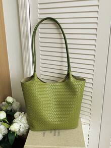 Large Capacity Women's Fashion Versatile Casual Minimalist Commuter Shoulder Tote Bag - Green - View 9
