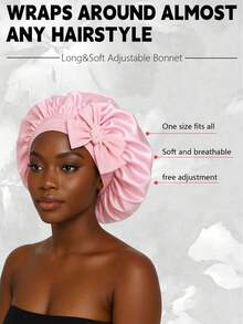 Awegeo 1pc Women's Solid Color Tie-Up Fashion Satin Bonnet, Casual Comfortable Adjustable Hair Protection Cap, Suitable For Daily Home Hair Care - Multicolor - View 4