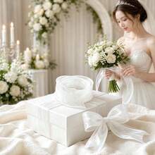 50yd/40yd/10yd 4cm Wide Iridescent Gradient Fish Tail Tulle Ribbon, Flowing Ruffle Wave Edge Chiffon Ribbon, Easy To Cut And Shape DIY Hair Accessories Bows Cake Trim Bouquet Gift Wrapping Wedding Birthday Party Decoration Supplies - White - View 9