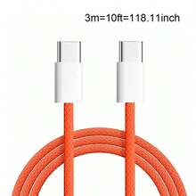 60W USB Type-C 快充線，兼容 17，USB C 轉 USB C 快充線，兼容 17/16/15/15 Pro/15 Pro Max/15 Plus/Pro/Air5，兼容 Galaxy S25/S24/S23，適用於辦公桌配件/汽車配件，手機充電旅行，萬聖節禮物，1件/3件 - 橘色 - 查看 9