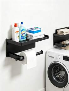 No-Drill Toilet Paper Holder With Hook, Self-Adhesive Wall-Mounted Toilet Paper Rack, Bathroom Storage Rack, Towel And Tissue Paper Holder, Rust-Proof Storage Rack - Multicolor - View 3