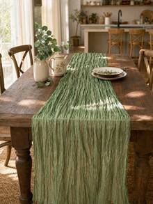 2pcs Sage Green Cheesecloth Semi-Sheer Gauze Table Runner, 120 Inch Bohemian Style Gauze Tablecloth, Suitable For Wedding, Party, Baby Shower, Birthday And Other Occasions Home Decor - Green - View 17