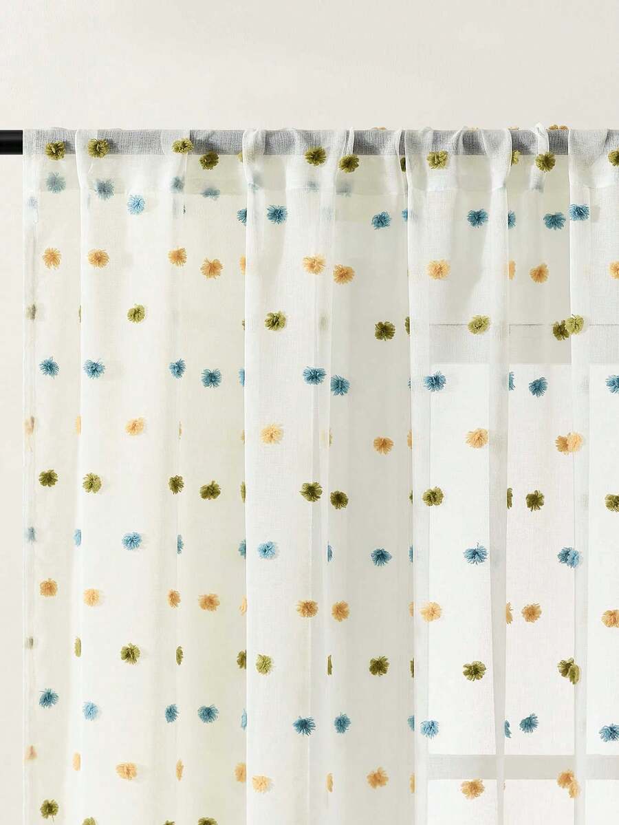 1件/2件 刺繡透視窗簾,花卉葉片圖案,穿桿式,防紫外線,透氣,透明,聚酯纖維,無內襯,適用於客廳、臥室、餐廳 - 彩色 - 查看 1