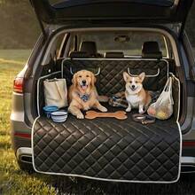 Pet Car Seat Cover & Trunk Liner, Rear Travel Mat, Scratch-Resistant, Soft, Adjustable, Lightweight Polyester Material, Foldable, All-Season Use, Easy To Clean, Car Pet Mat, Suitable For Sedans And SUVs, Wear-Resistant & Anti-Scratch, Provides Excellent Durability And Comfort, Drooping Extension Design Protects Bumper, Prevents Scratches, Ideal For Pet-Owning Families - Black - View 3