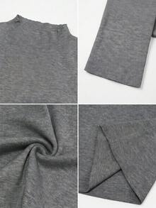 Korean Sexy Style Round Neck Short Curved Hem Slim Fit Long Sleeve Top Women Autumn/Winter Elastic Slim Fit Slimming Versatile Inner Layer Base Layer Knit Sweater - Grey - View 8