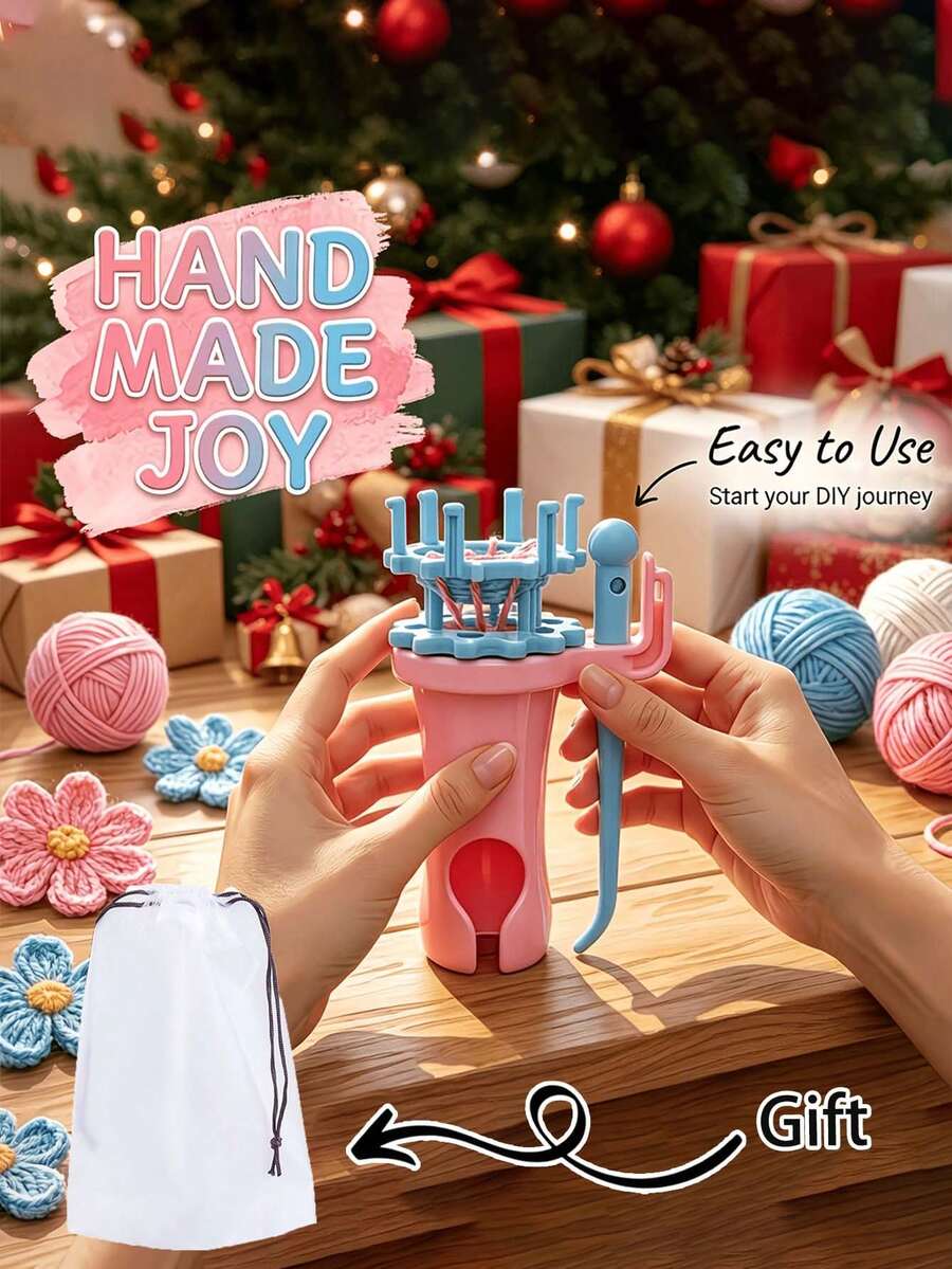 Interchangeable Head Hand-Woven Machine, Dual-Head Rope Maker, Yarn Needle Knitting Sewing Hand Tool, Yarn Winder Knitting Machine Rope Crochet Tool