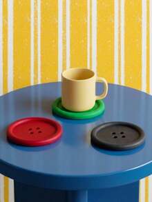 1pc Solid Color Button Shaped Soft Coaster, Non-Slip Heat-Resistant Minimalist Design Suitable For Coffee And Tea Cups, Desktop Protection Pad For Kitchen, Home, Office, Dorm, Party Decor, Eid Al-Adha And Daily Gift Choice, Christmas Atmosphere Small Gift - Multicolor - View 5