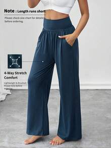 1pc Women's Versatile All-Match Standard Size Casual Sports High Waist Comfortable Loose Wide Leg Sweatpants Fall - Navy Blue - View 2