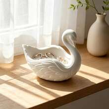 1pc White French Swan Shaped Jewelry Tray, Suitable For Holding Earrings, Necklaces, Rings And Accessories. It Is A Fashionable Decoration For The Vanity And A High-End Gift Decoration For Parties And Weddings. - Multicolor - View 6