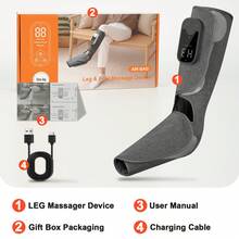 Cordless Air Compression Leg & Foot Massager With Graphene Heat, 3-Speed Electric Heated Calf & Foot Massaging Wrap With Digital Display For Muscle Relaxation,Single Pack, Black - Black - View 7