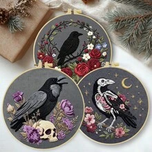 1/3pcs Embroidery Kit 15x15cm/5.9x5.9in - 20x20cm/7.9in Handmade DIY Cross Stitch Set, Gothic Dark Bird Pattern, Suitable For Adult Beginners, Includes Fabric, Instructions, Embroidery Hoop, Needle And Thread, Exquisite Gift, Home/Office Decor - Gothic Crow Design - View 10