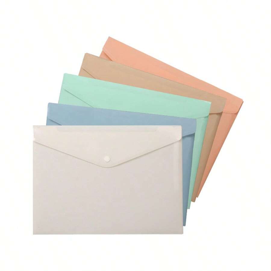 10pcs Macaron Color A4 Document Bag Snap Button Plastic File Folder For Office School Stationery Storage Minimalist Envelope Bag - A4 - View 1
